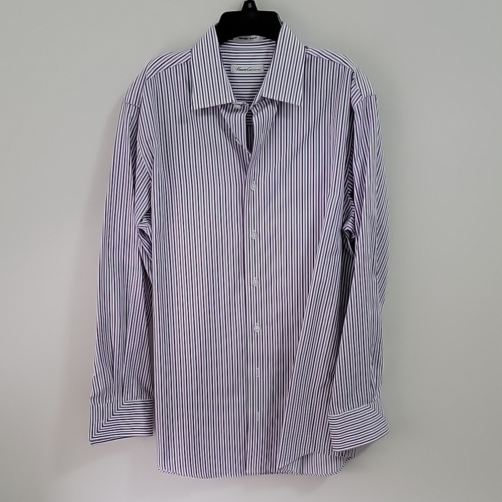 Kenneth Cole Purple and white striped button-up shirt Size 15 1/2